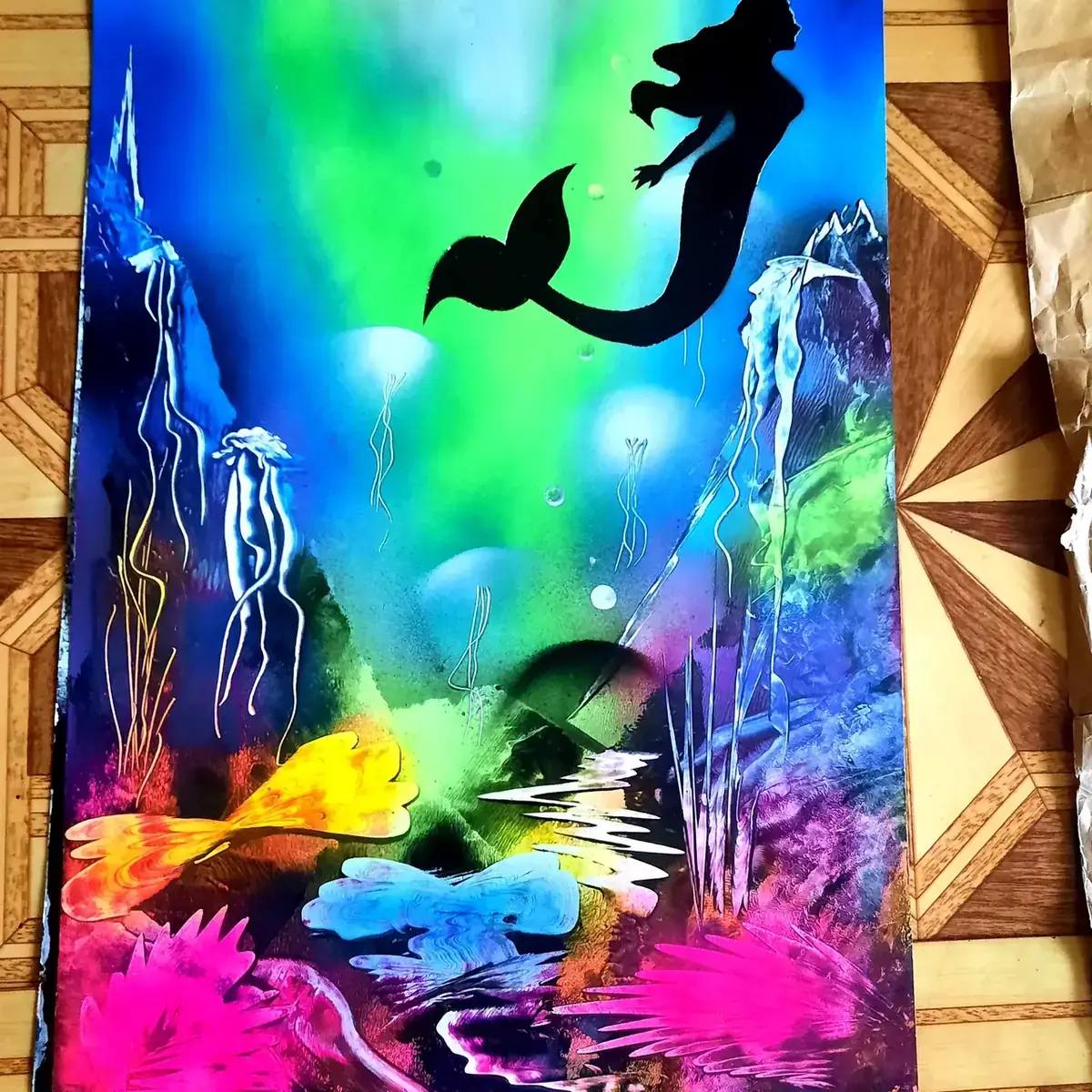 Русалка — картина баллончиком на холсте 60x80 см, техника spray-art