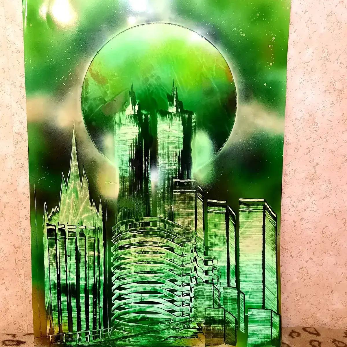 Изумрудный город — картина баллончиком на холсте 60x80 см, техника spray-art