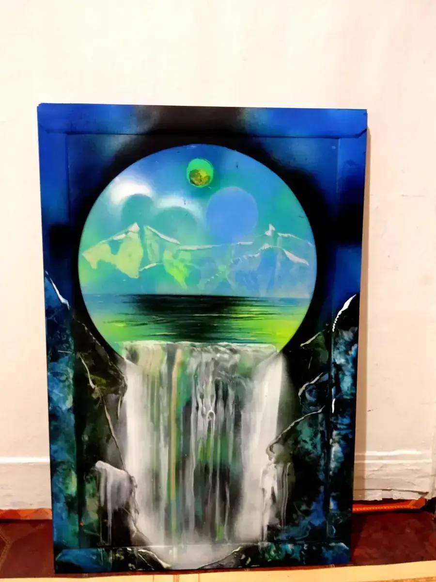Портал в горы — картина баллончиком на холсте 40x60 см, техника spray-art