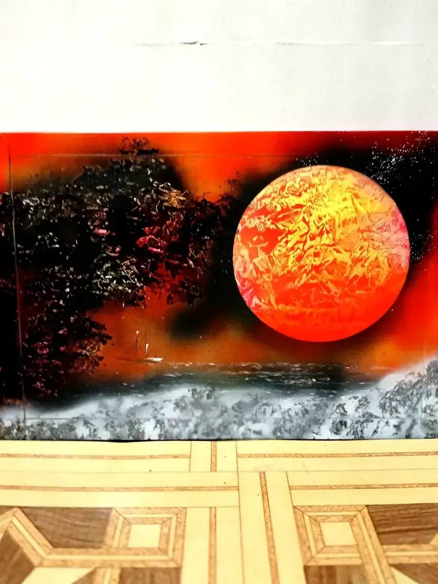 Багровое море — картина баллончиком на холсте 60x40 см, техника spray-art
