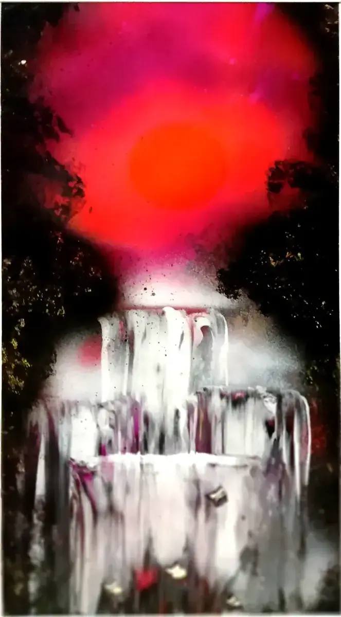 Огненный водопад — картина баллончиком на холсте 50x70 см, техника spray-art