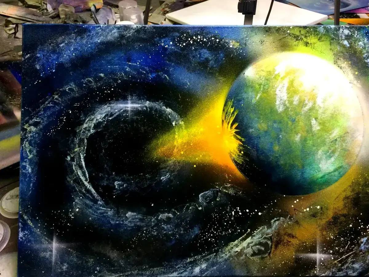 Космическая воронка — картина баллончиком на холсте 60x40 см, техника spray-art